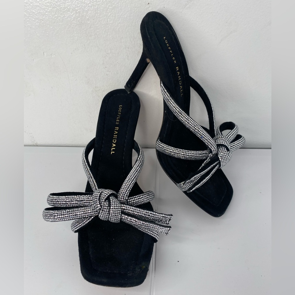 Loeffler Randall Margi Designer Crystal Embellished Black & Silver Sandal Heels